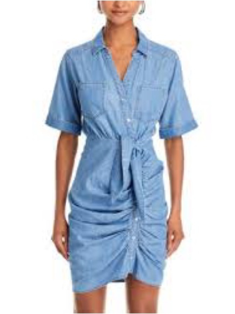 Veronica Beard Light Blue Shirt-Tie Mini Dress